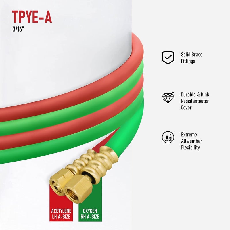 RX WELD 3/16-Inch Oxygen Acetylene Hose with 3/8"-24 A Fittings, Grade R, 25 Feet - Image 2